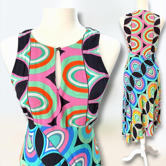 Anthropologie Geometric Midi Dress Keyhole Neck Pucci Vibes Sz 2 - Picture 14 of 14
